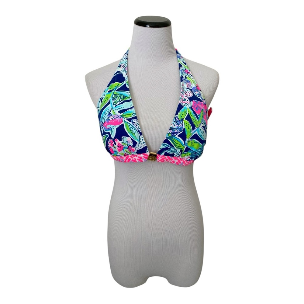 Lilly Pulitzer Noa Triangle Bikini Top Sz 12 Sway This Way Deep Sea Navy